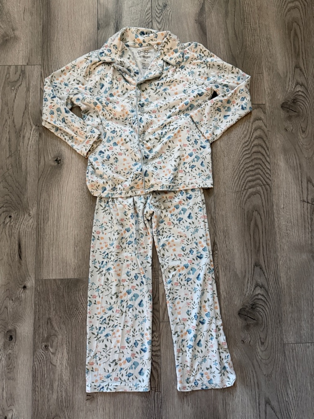 Jessica Simpson Cream Floral Kids Pajama Set with Blue and Peach Accents
